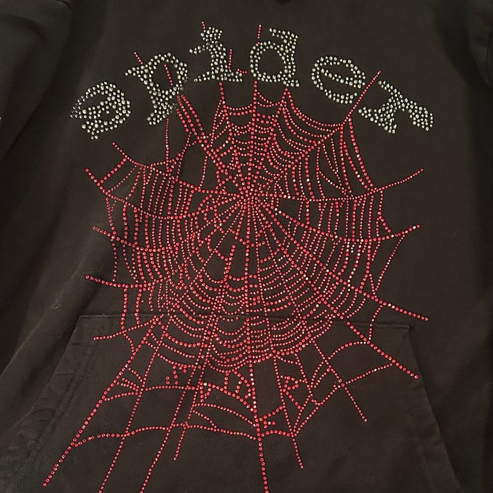 Spider Web Rhinestone Hoodie - Black